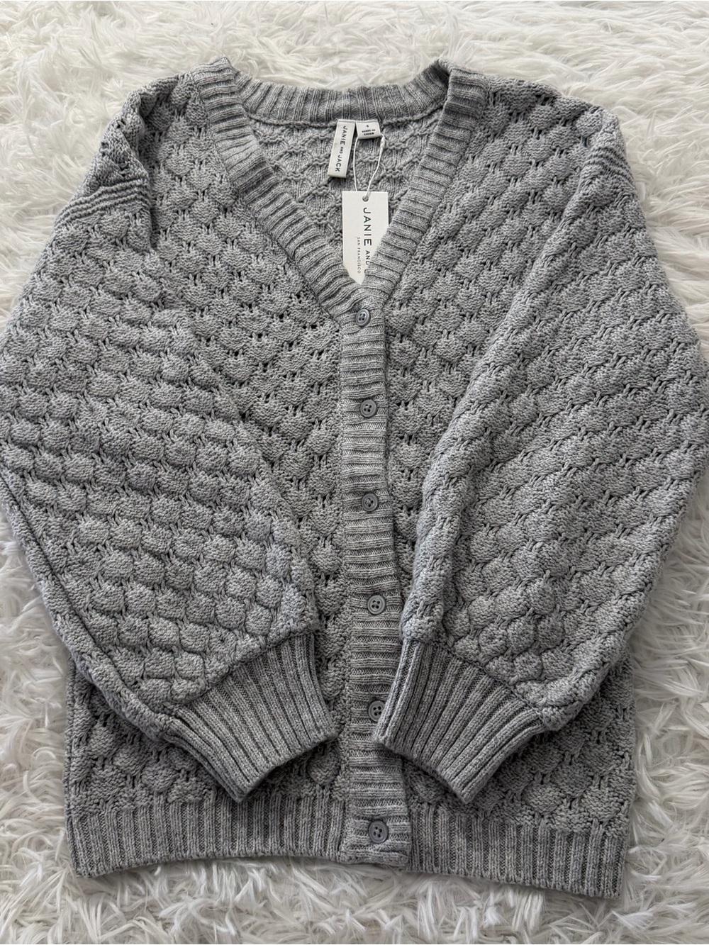 JANIE AND JACK Girls Textured Knit Cardigan Sweater Size 5 High Rise Heather
